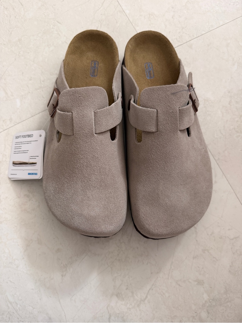 Birkenstock Suede Clog Mules in Taupe